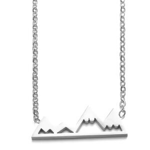 White Gold Plated Mountain Bar Pendant Necklace,‎ 16-18”